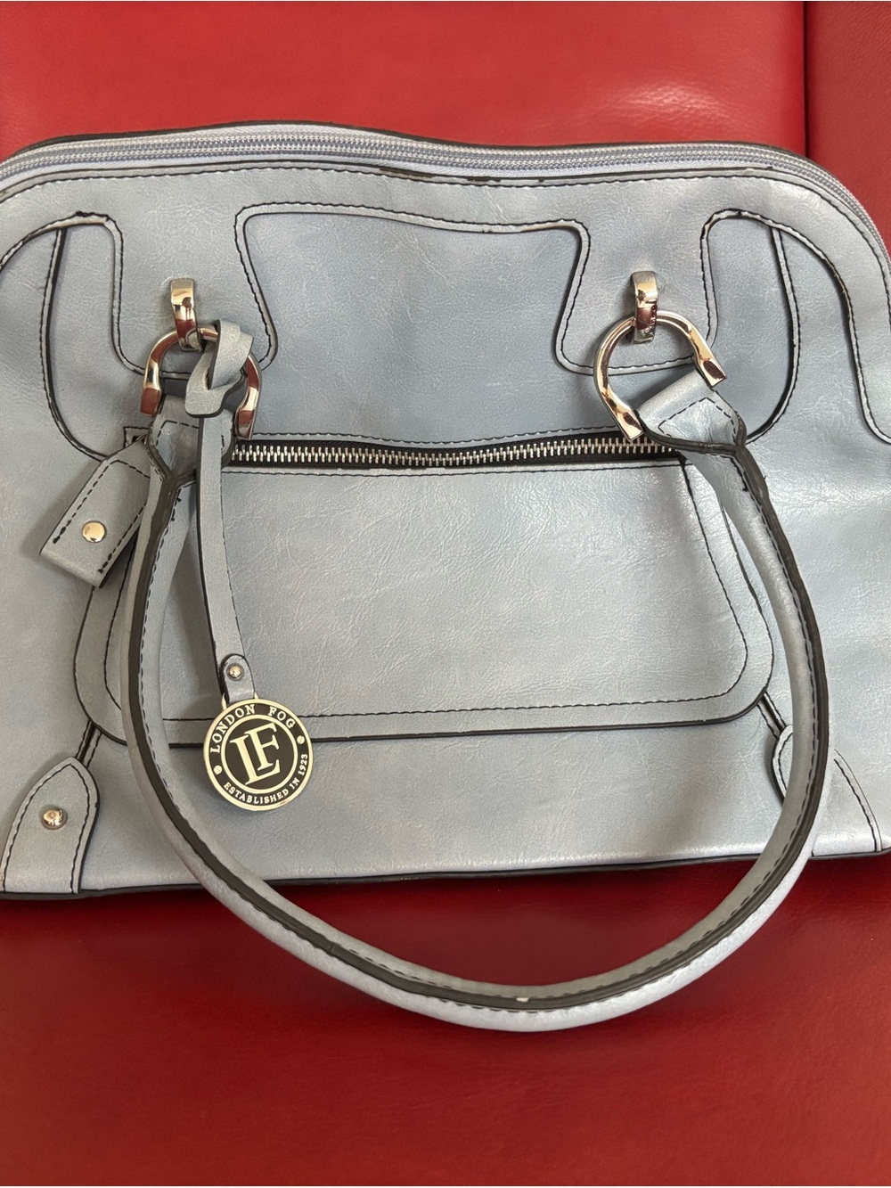 London Fog Pebble Blue Shoulder Satchel with Silver Hardware